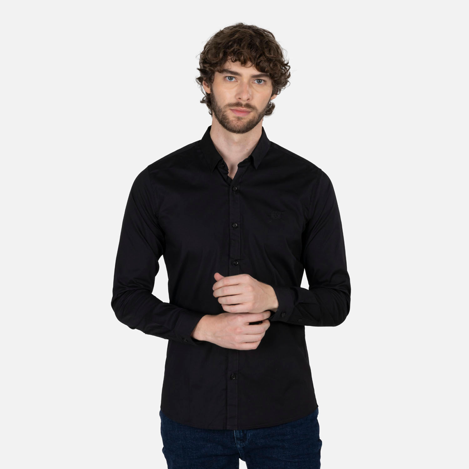 CAMISA SLIM MANGA LARGA PARA HOMBRE COLOR NEGRO