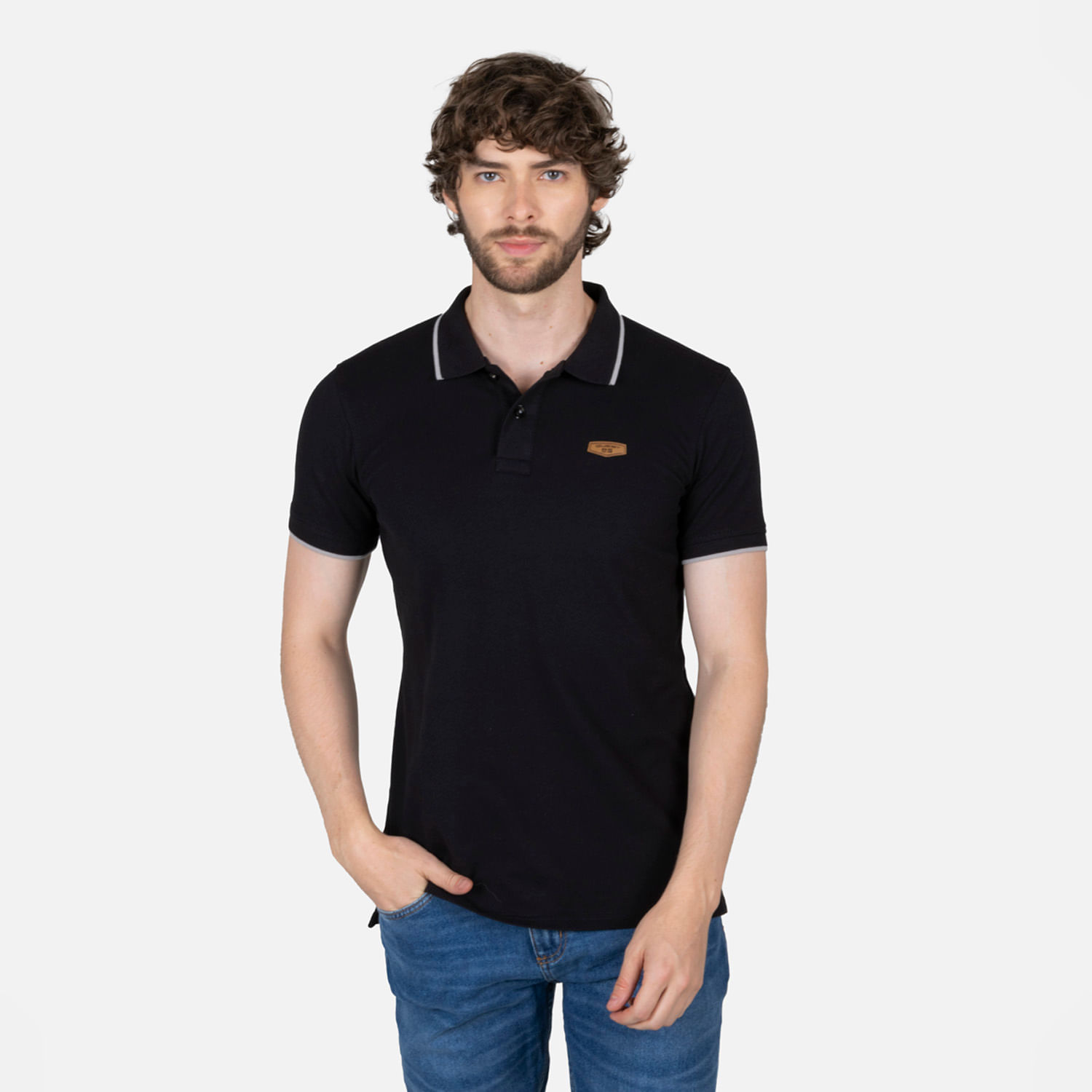 Polo Tipping Color Negro-Gris Jaspe Para Hombre