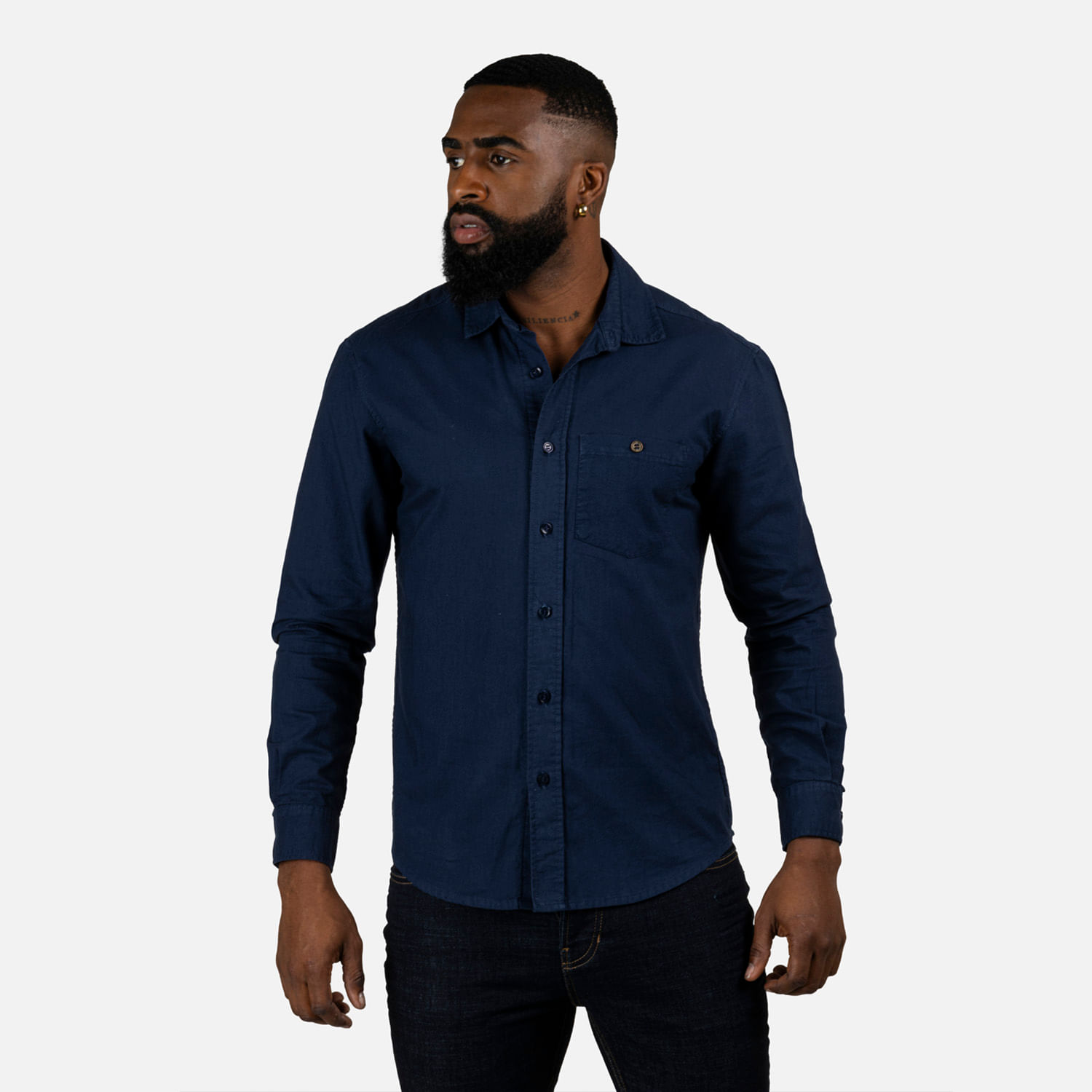 Camisa Manga Larga Color Azul Oscuro Para Hombre