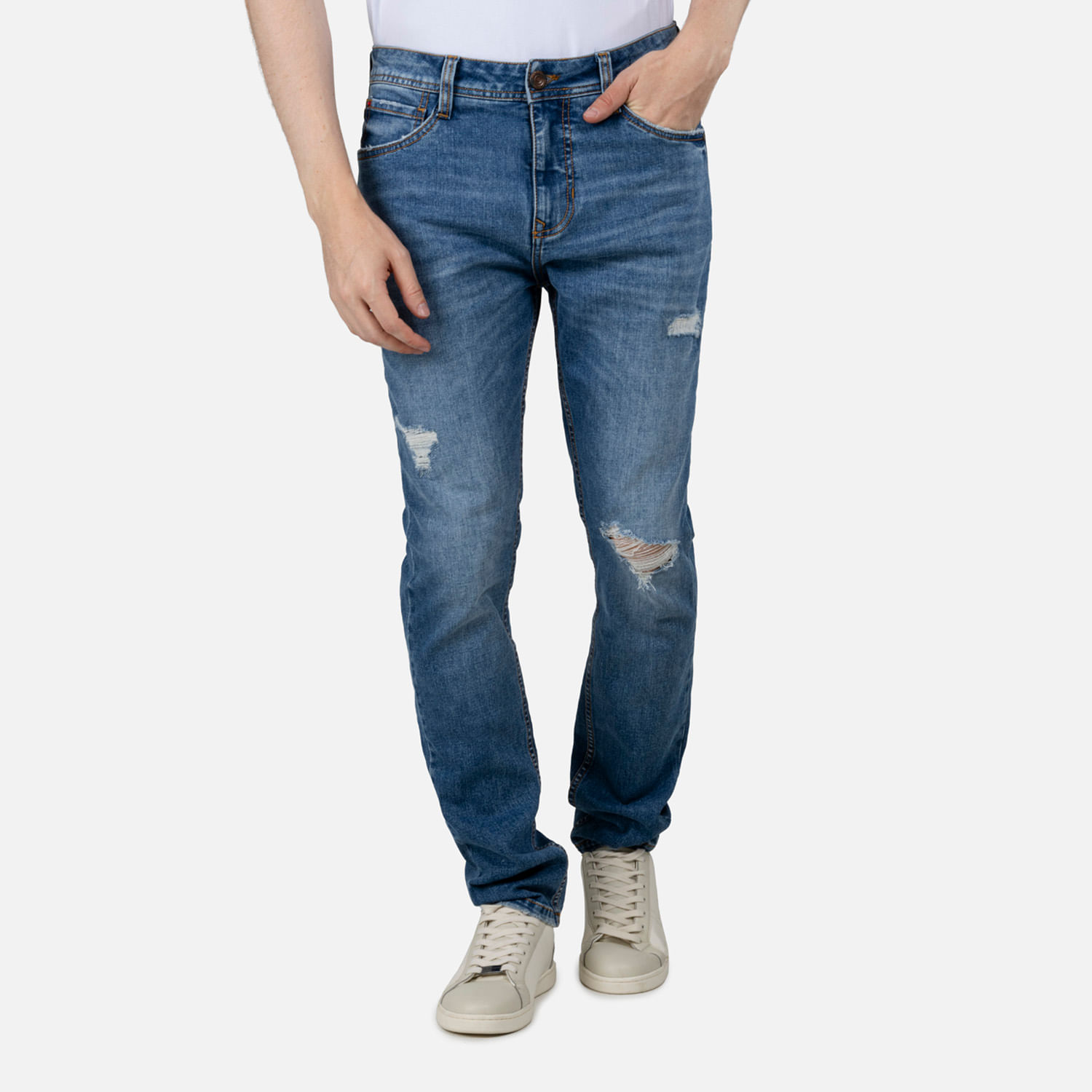 Jean Slim Color Azul Medio Para Hombre