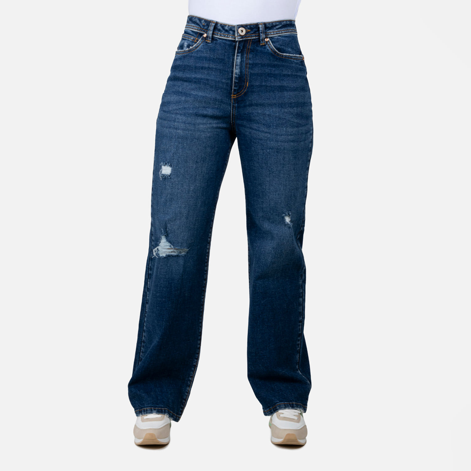 Jean Straight Color Azul Medio Oscuro Para Mujer