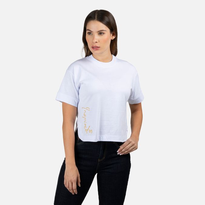 Camiseta Manga Rodada Color Blanco Para Mujer