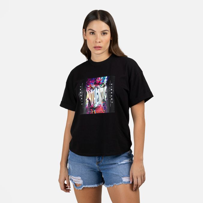 Camiseta Manga Corta Color Negro Para Mujer