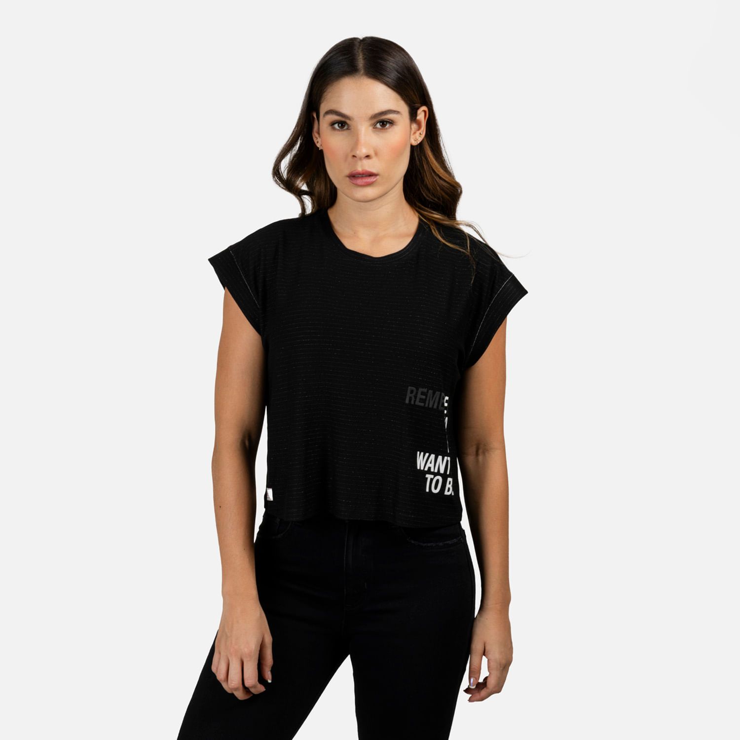 Camiseta Manga Rodada Color Negro Para Mujer