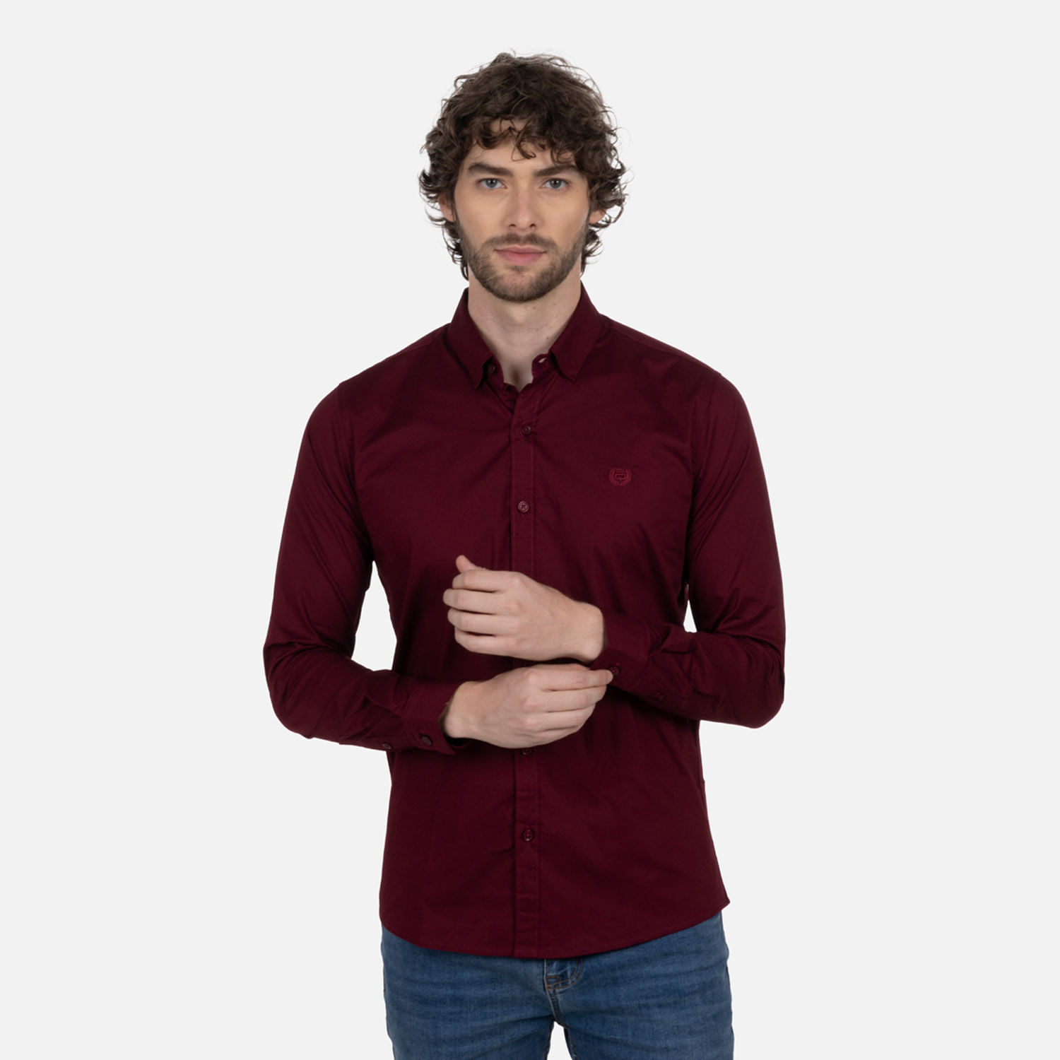 Camisa Slim Manga Larga Color Vinotinto Para Hombre