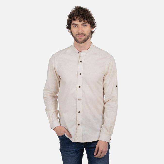 Camisa Manga Larga Color Crudo Para Hombre