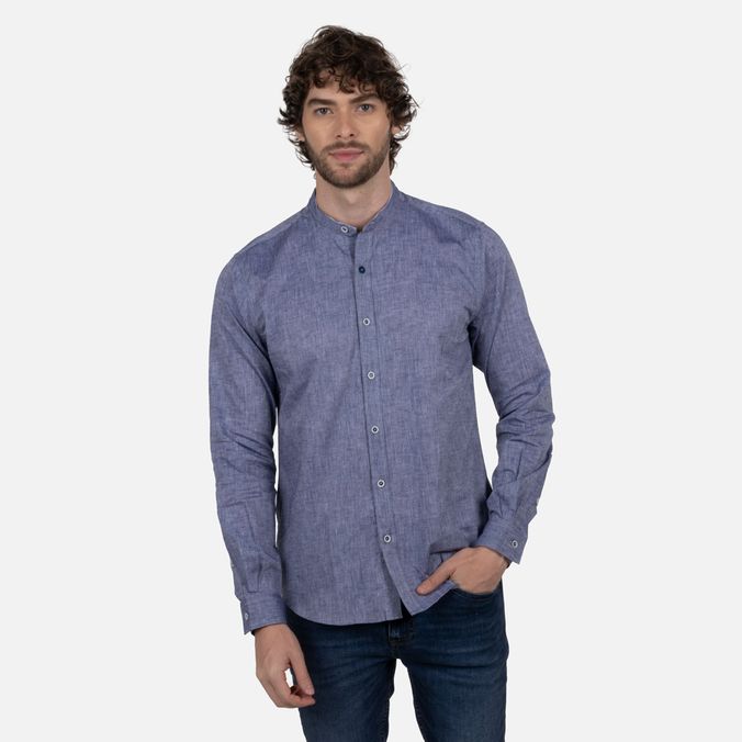 Camisa Manga Larga Color Azul Oscuro Para Hombre