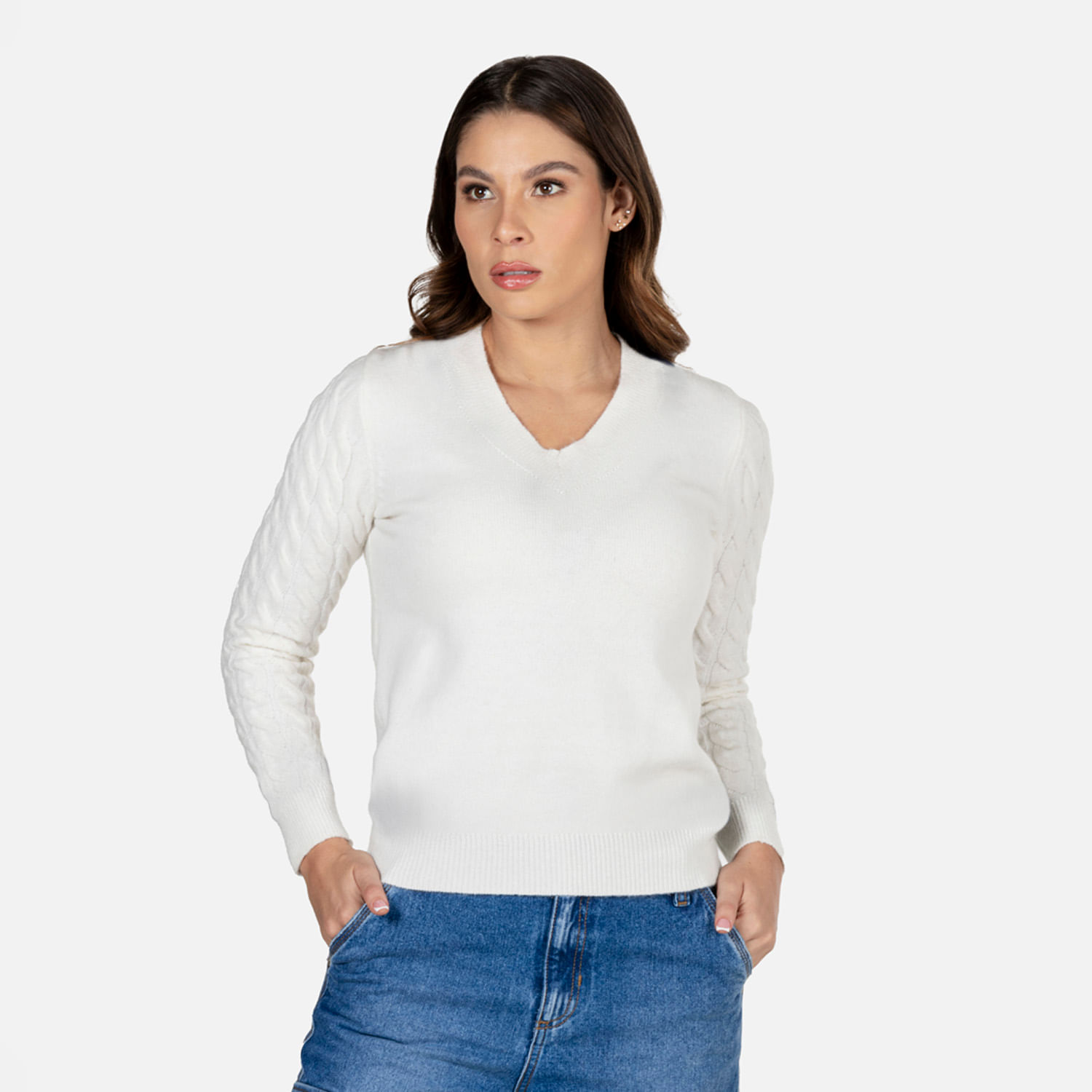 Sweater Cerrado Color Ivory Para Mujer