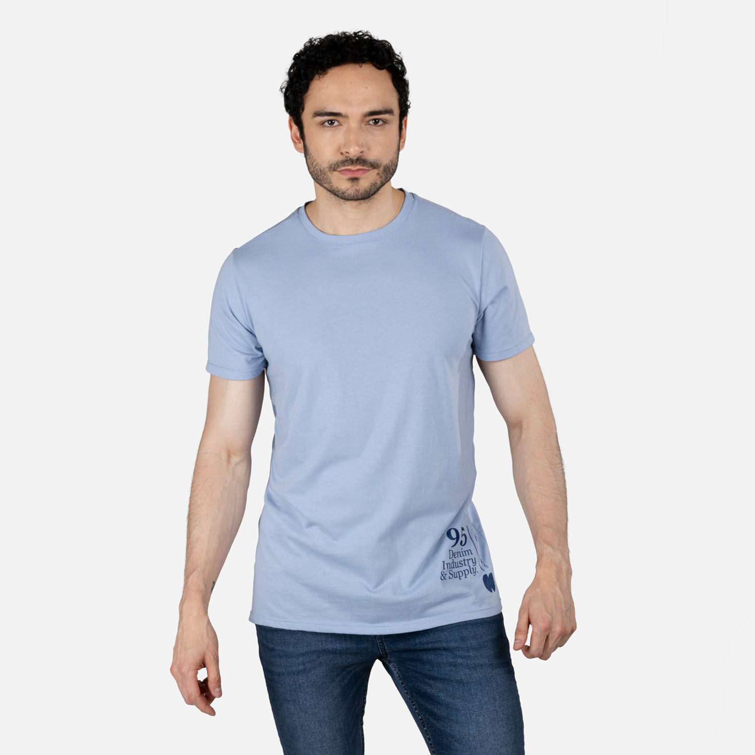 Camiseta Estampado Localizado Color Azul Chambray Para Hombre