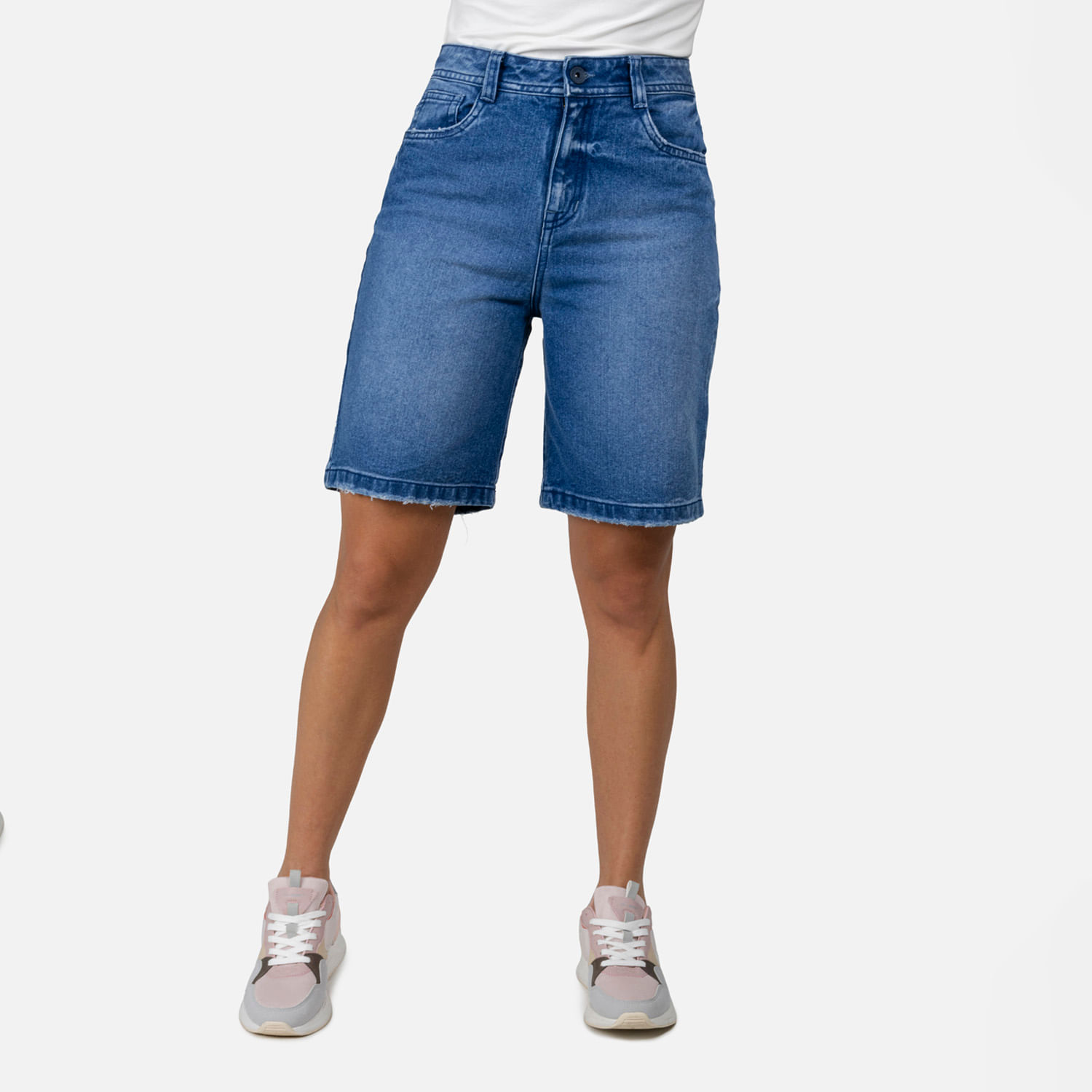 Short 5 Bolsillos Color Azul Medio Para Mujer