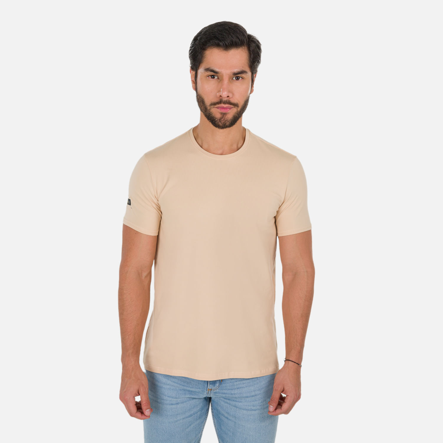 Camiseta Slim Manga Corta Color Beige Medio Para Hombre