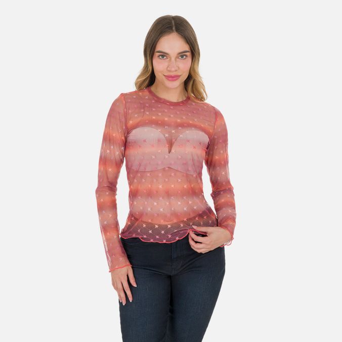 Blusa Manga Larga Color Palo De Rosa Para Mujer
