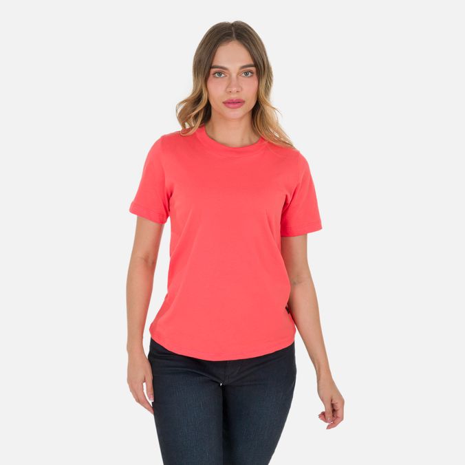 Camiseta Manga Corta Color Hot Coral Para Mujer
