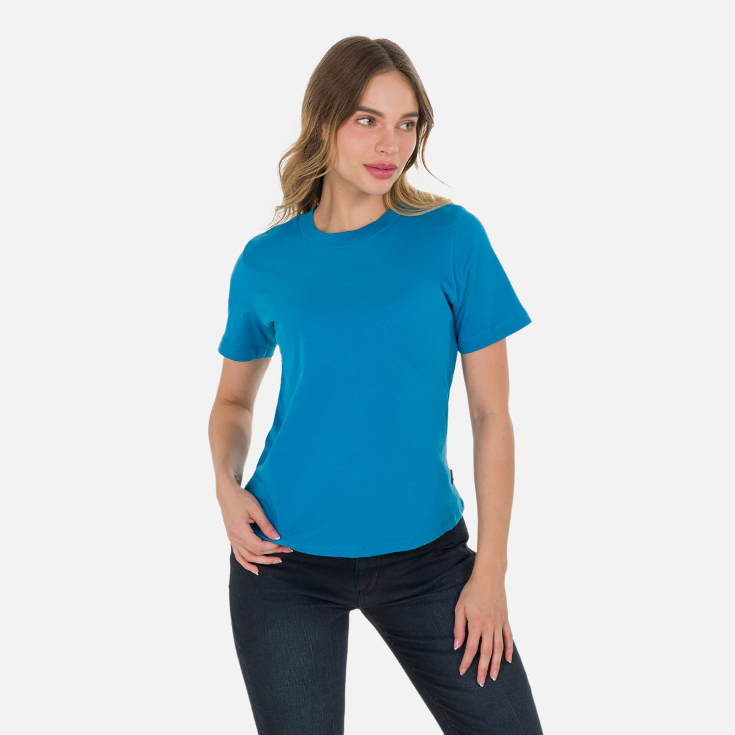 Camiseta Manga Corta Color Azul Mediterráneo Para Mujer