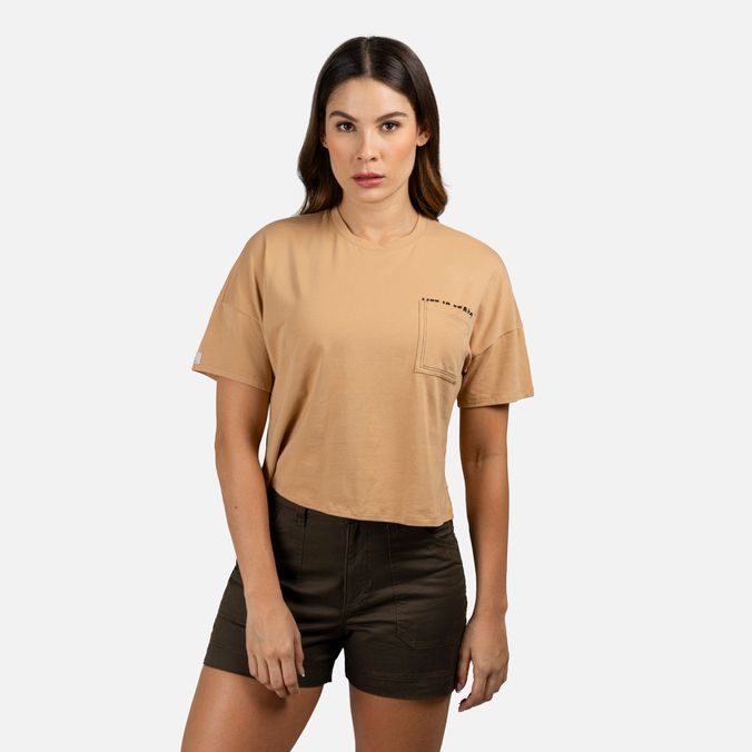 Camiseta Manga Corta Color Camel Claro Para Mujer