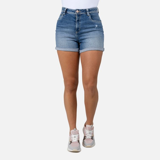 Short 5 Bolsillos Color Azul Medio Para Mujer