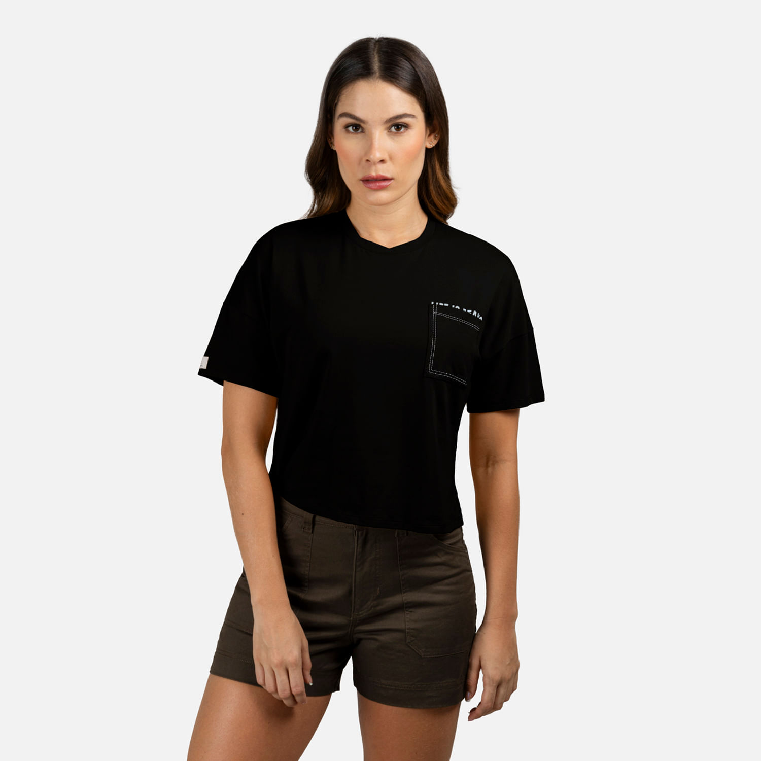 Camiseta Manga Corta Color Negro Para Mujer