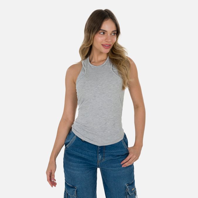 Blusa Manga Sisa Color Gris Jaspe Para Mujer