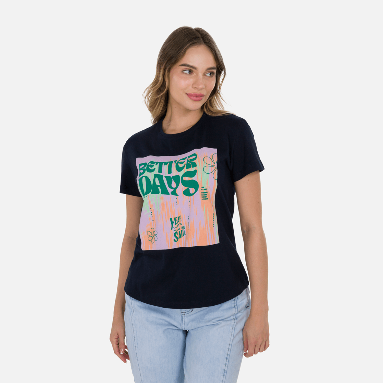 Camiseta Estampado Localizado Color Azul Oscuro Para Mujer