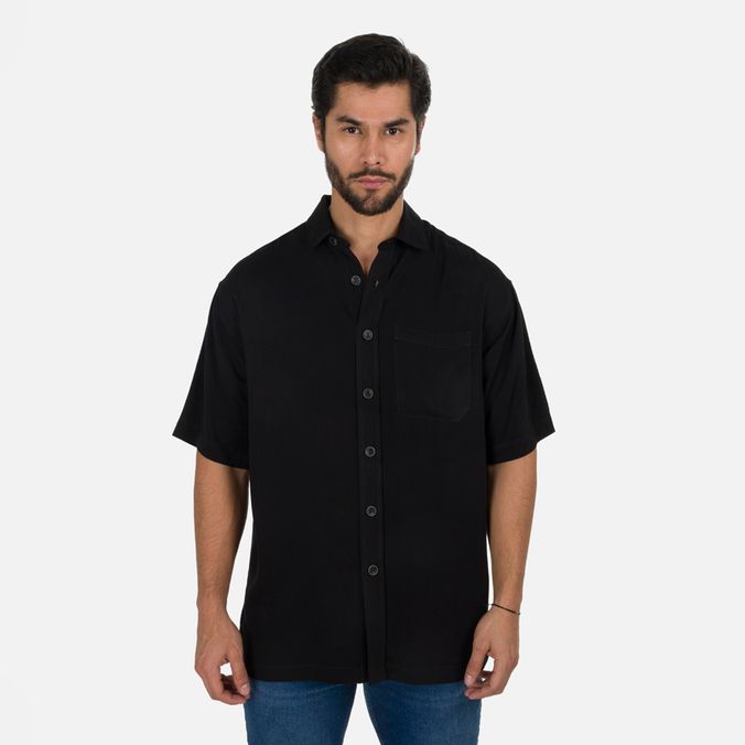 Camisa Manga Corta Color Negro Para Hombre