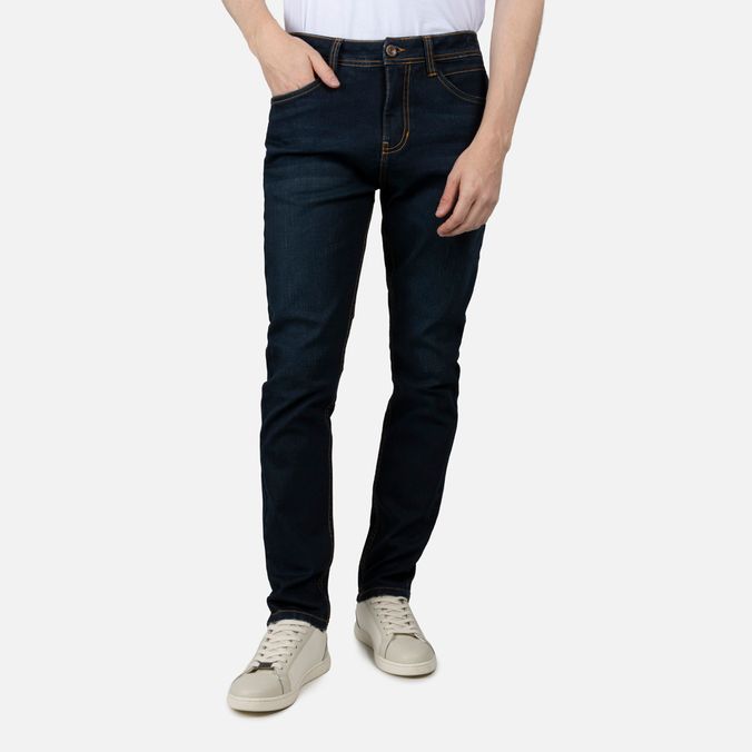 Jean Slim Color Azul Oscuro Resinado Para Hombre