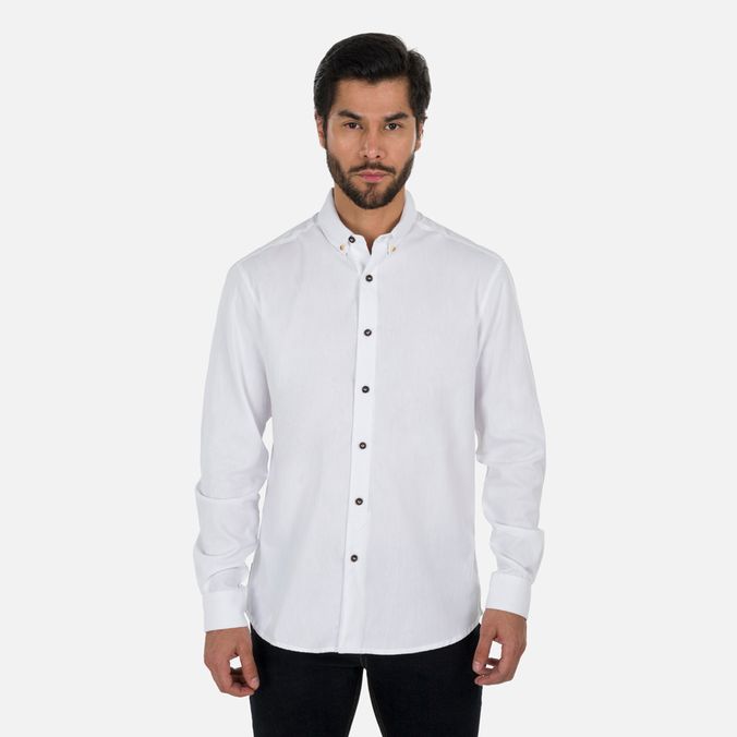 Camisa Manga Larga Color Blanco Para Hombre
