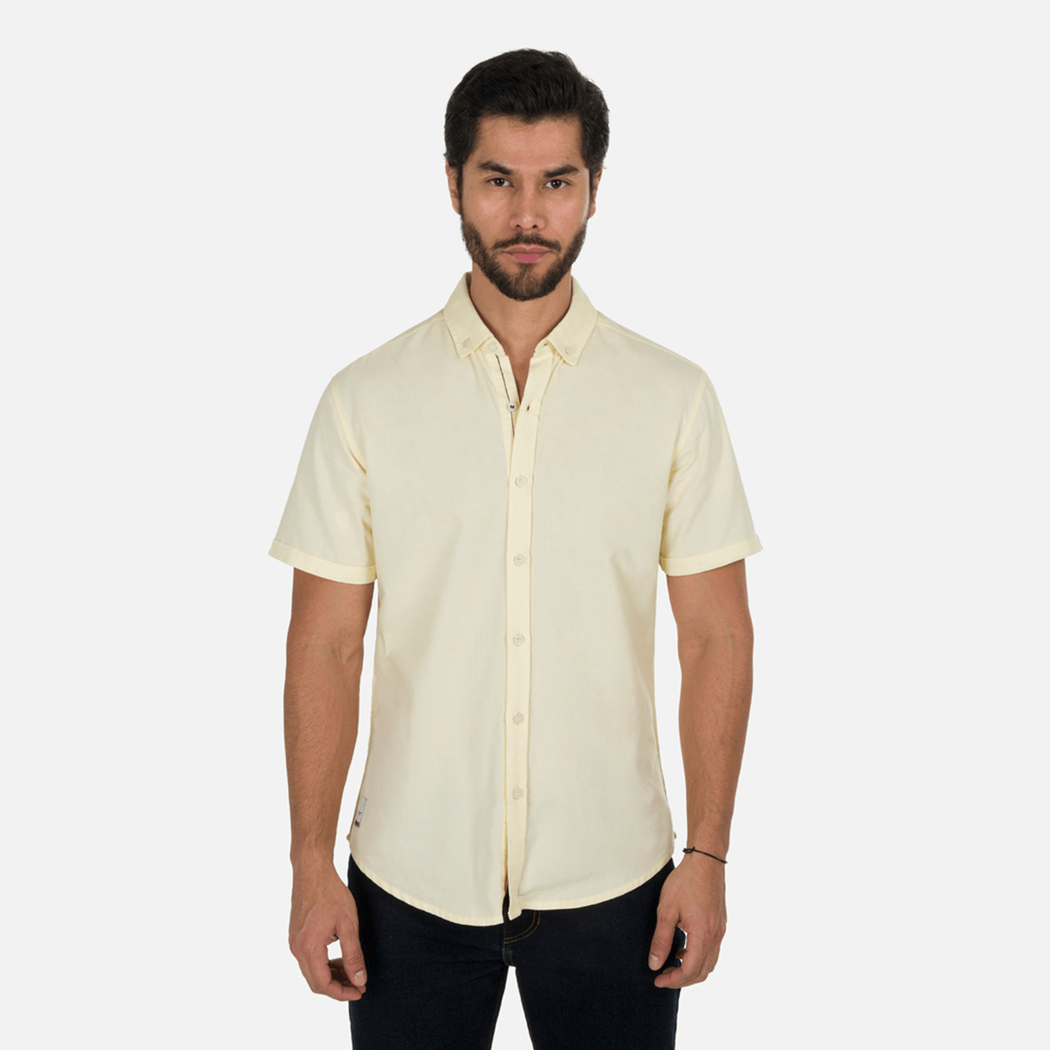 Camisa Manga Corta Color Amarillo Claro Para Hombre