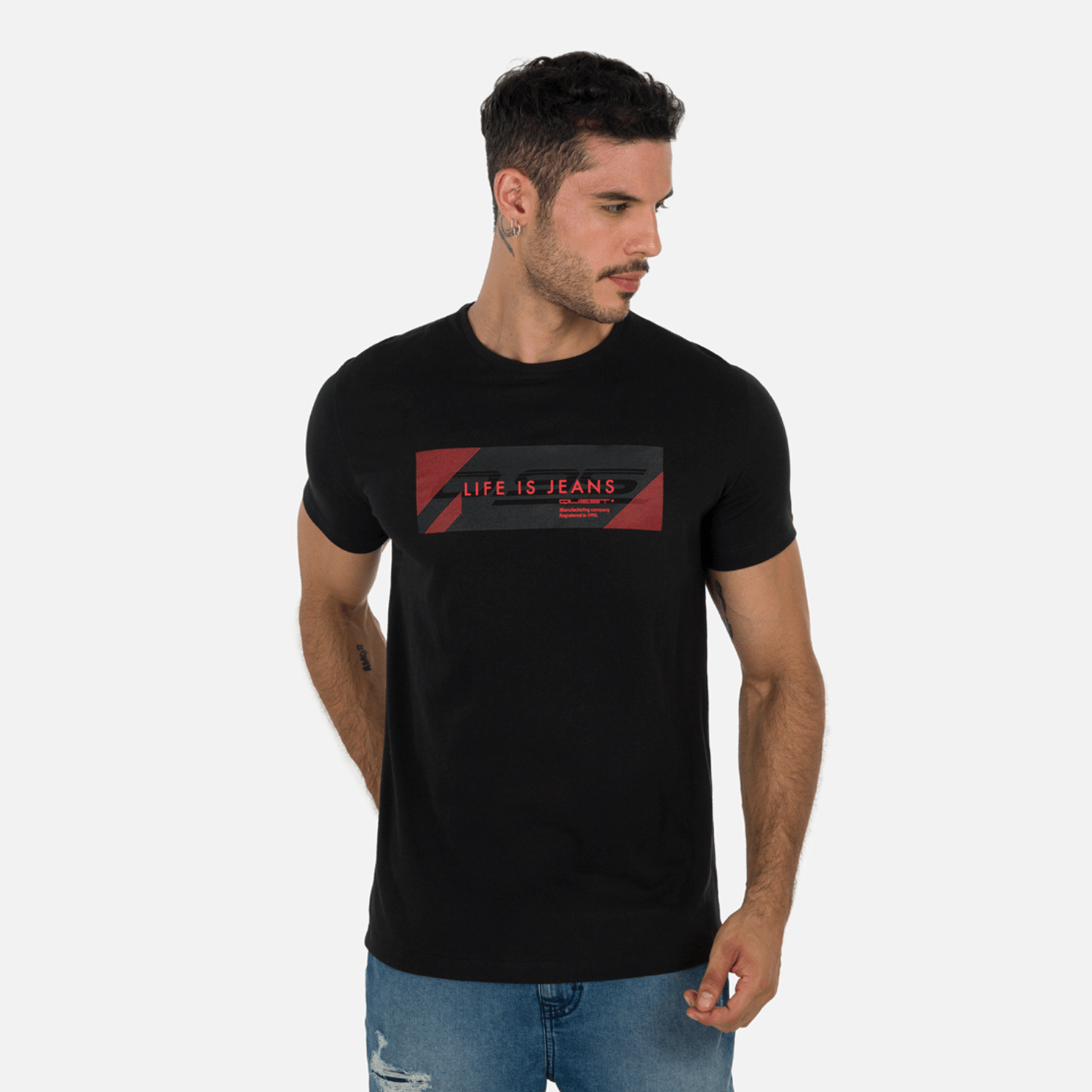 Camiseta Estampado Localizado Color Negro Para Hombre