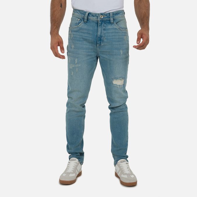 Jean Slim Color Azul Medio Para Hombre