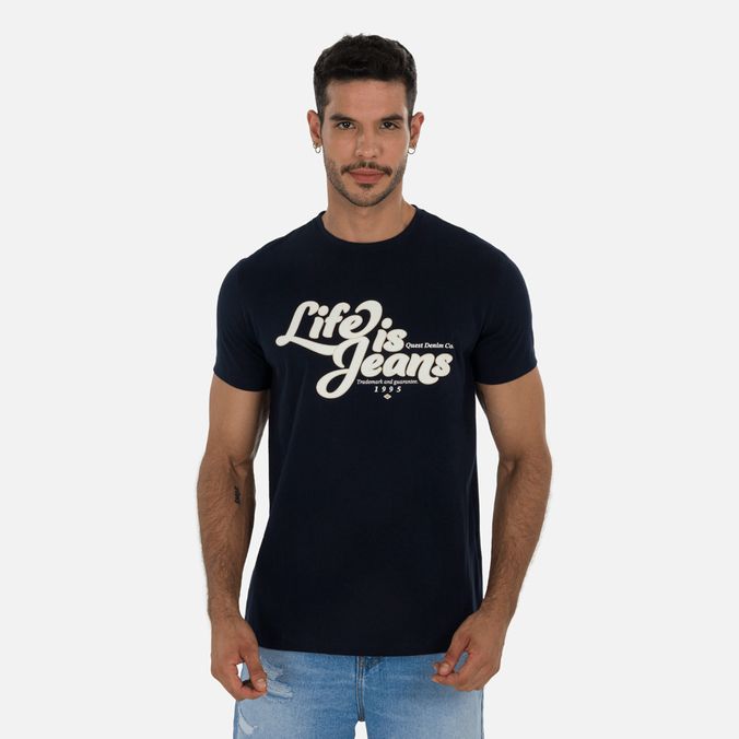 Camiseta Estampado Localizado Color Azul Oscuro Para Hombre