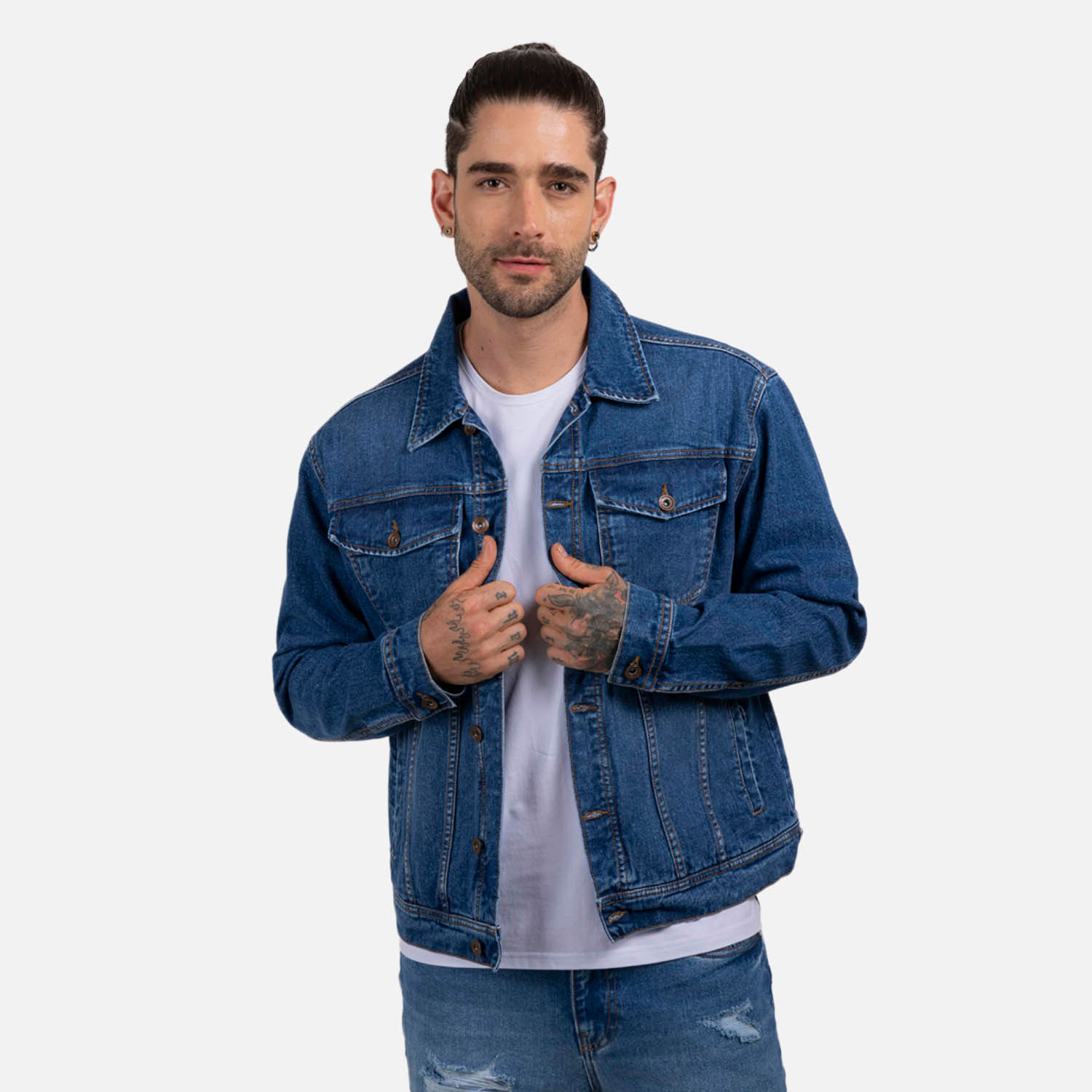 Chaqueta Trucker Color Azul Oscuro Para Hombre