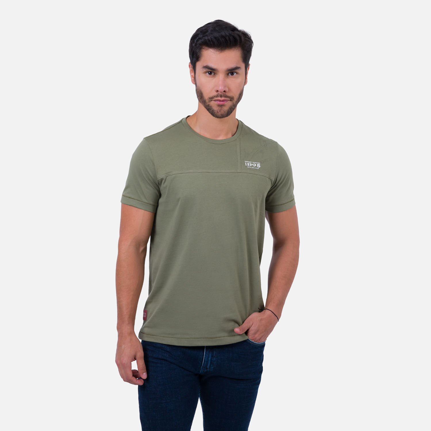 Camiseta Manga Corta Color Verde Oliva Medio Para Hombre