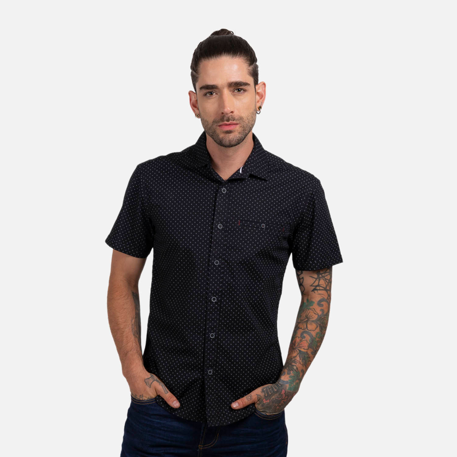 Camisa Manga Corta Color Negro Para Hombre