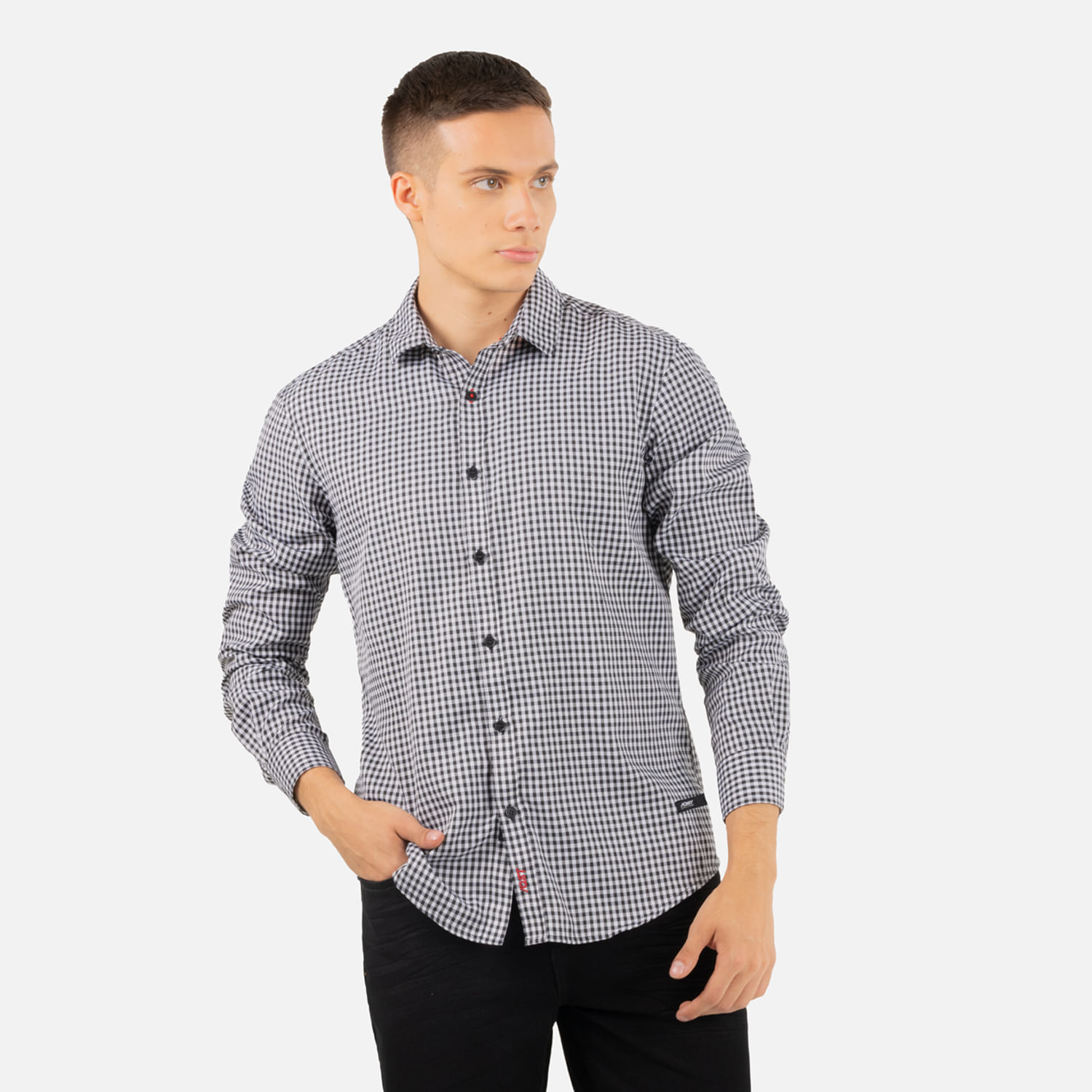Camisa Manga Larga Color Negro Blanco Para Hombre