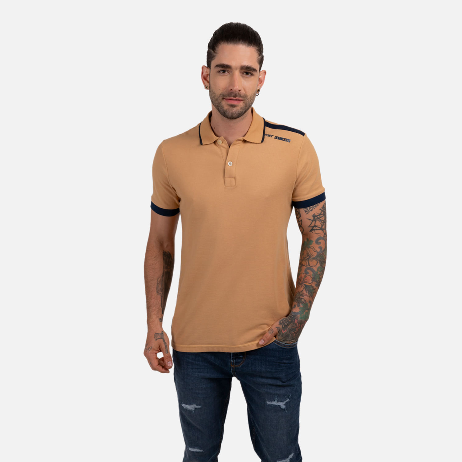Polo Manga Corta Color Camel Claro Para Hombre