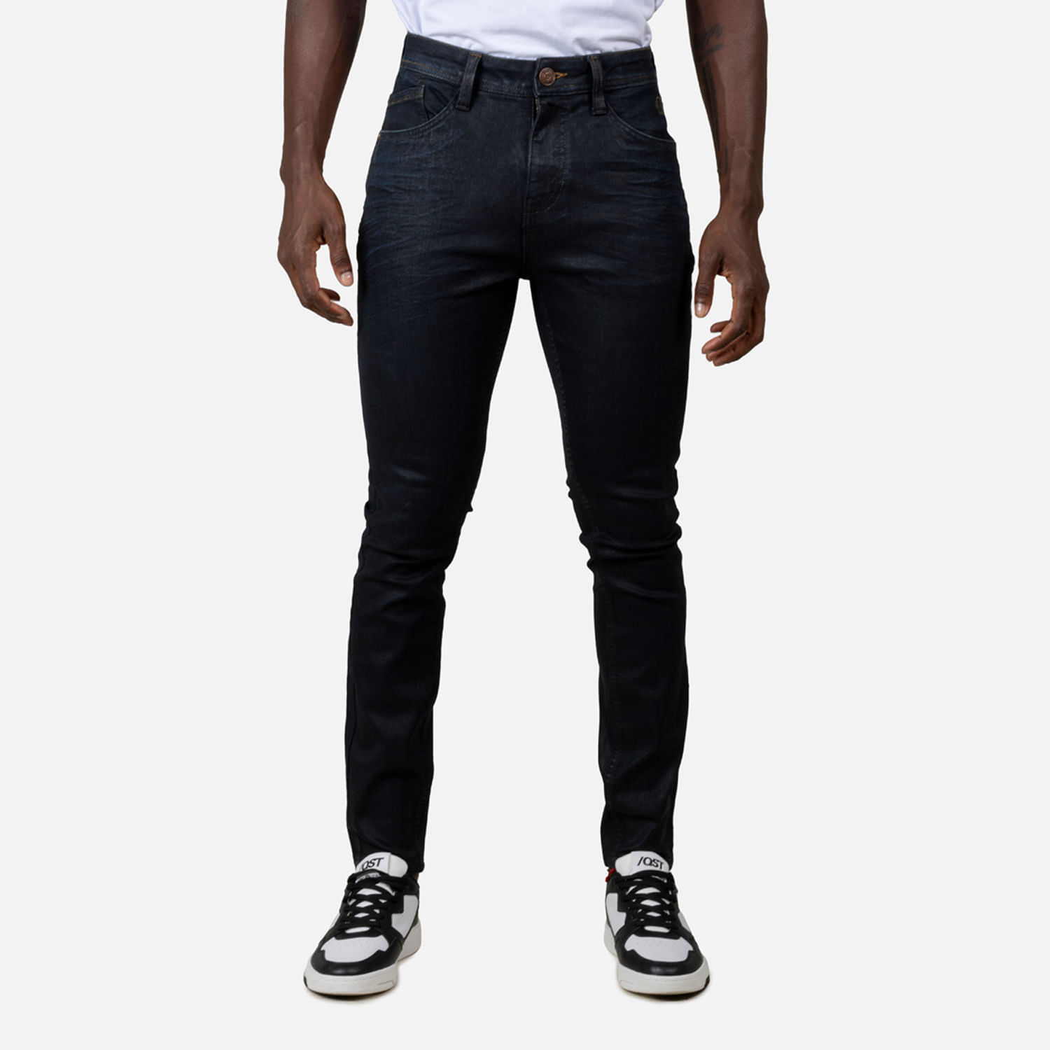 Jean Skinny Color Azul Oscuro Resinado Para Hombre