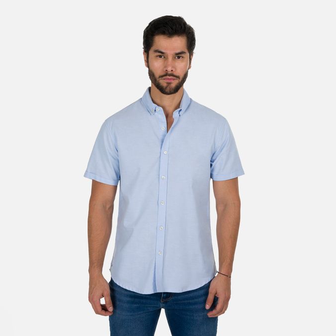 Camisa Manga Corta Color Azul Claro Para Hombre