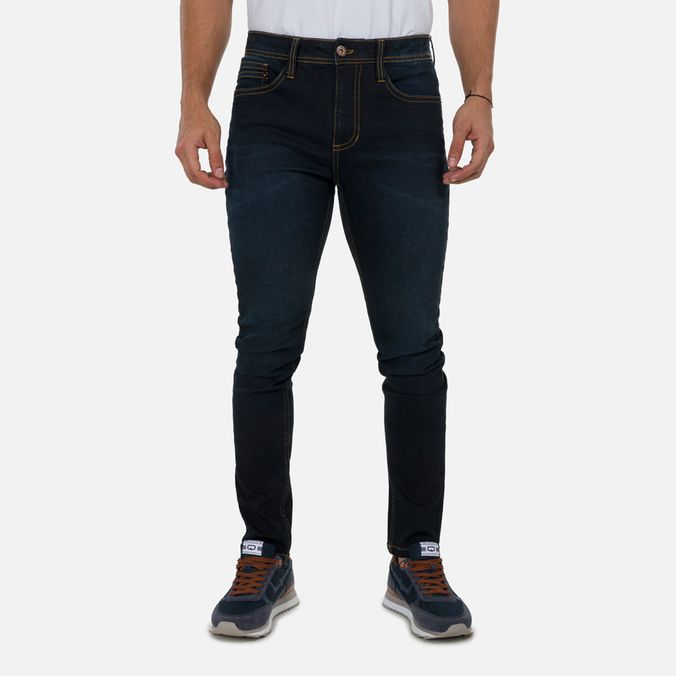 Jean Slim Color Azul Oscuro Resinado Para Hombre