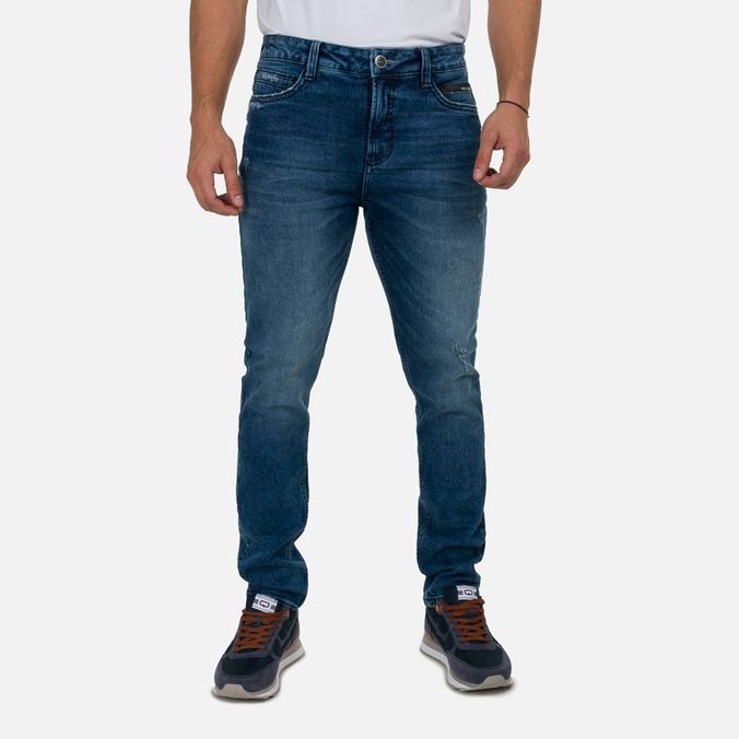 Jean Slim Color Azul Medio Para Hombre