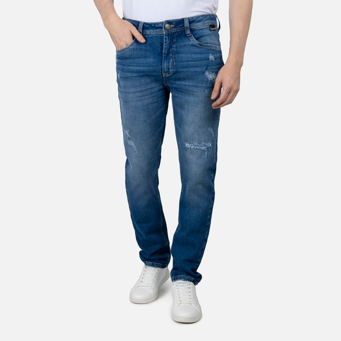 Jean Slim Color Azul Medio Para Hombre