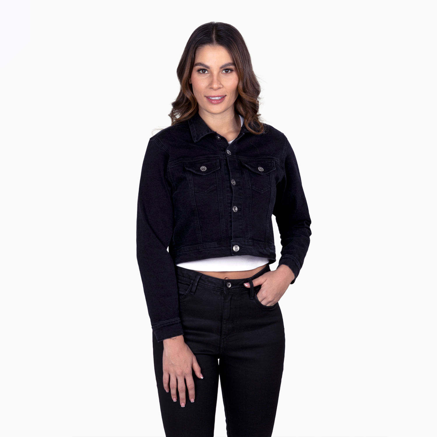 Chaqueta Trucker Color Negro Para Mujer