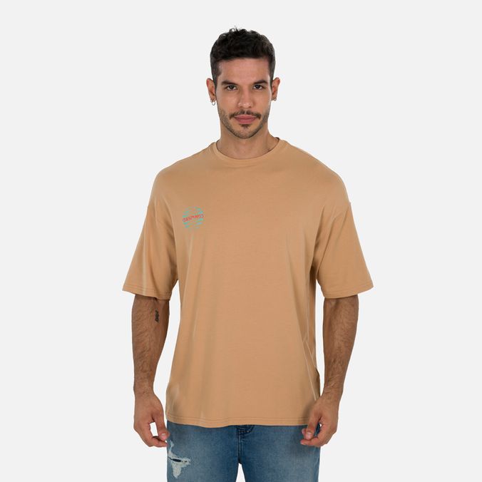 Camiseta Manga Corta Color Camel Claro Para Hombre