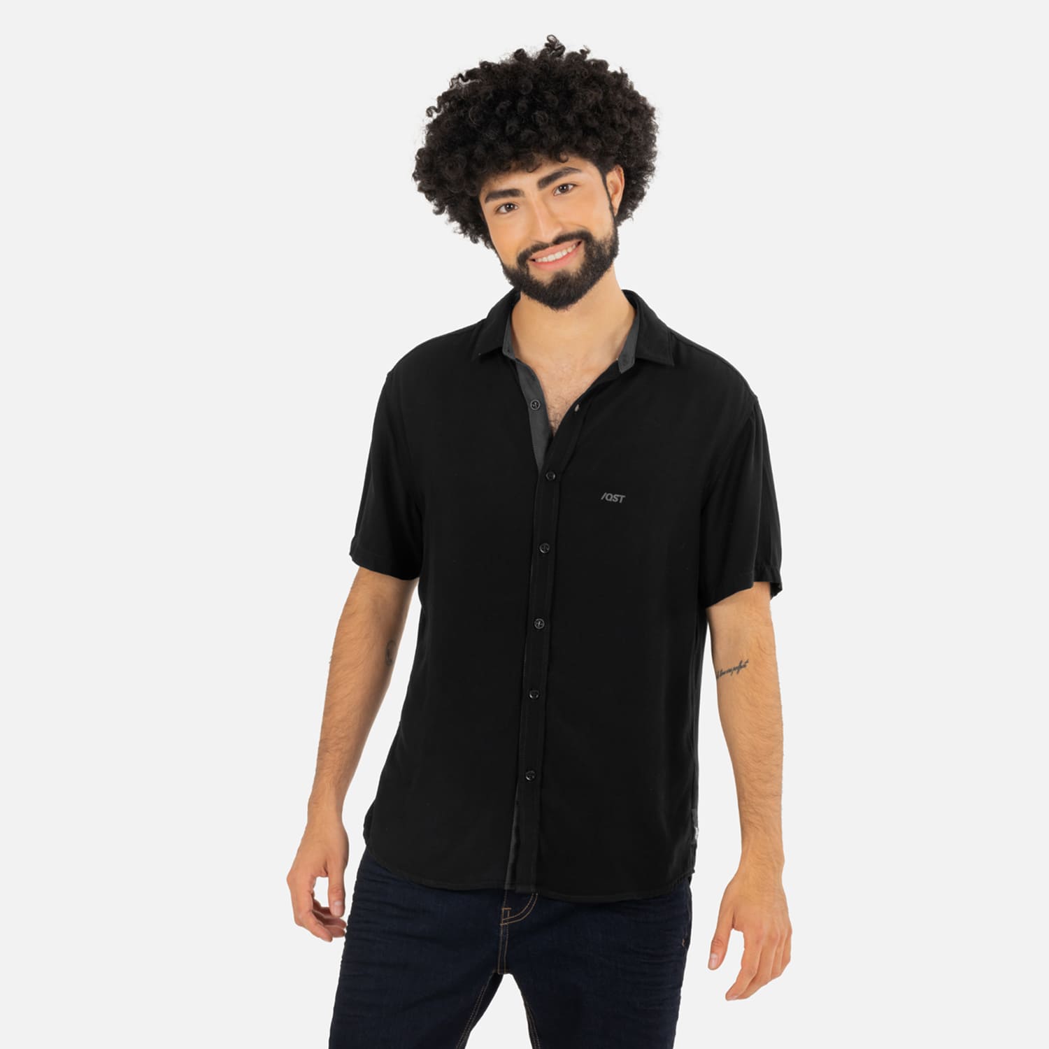 Camisa Manga Corta Color Negro Para Hombre
