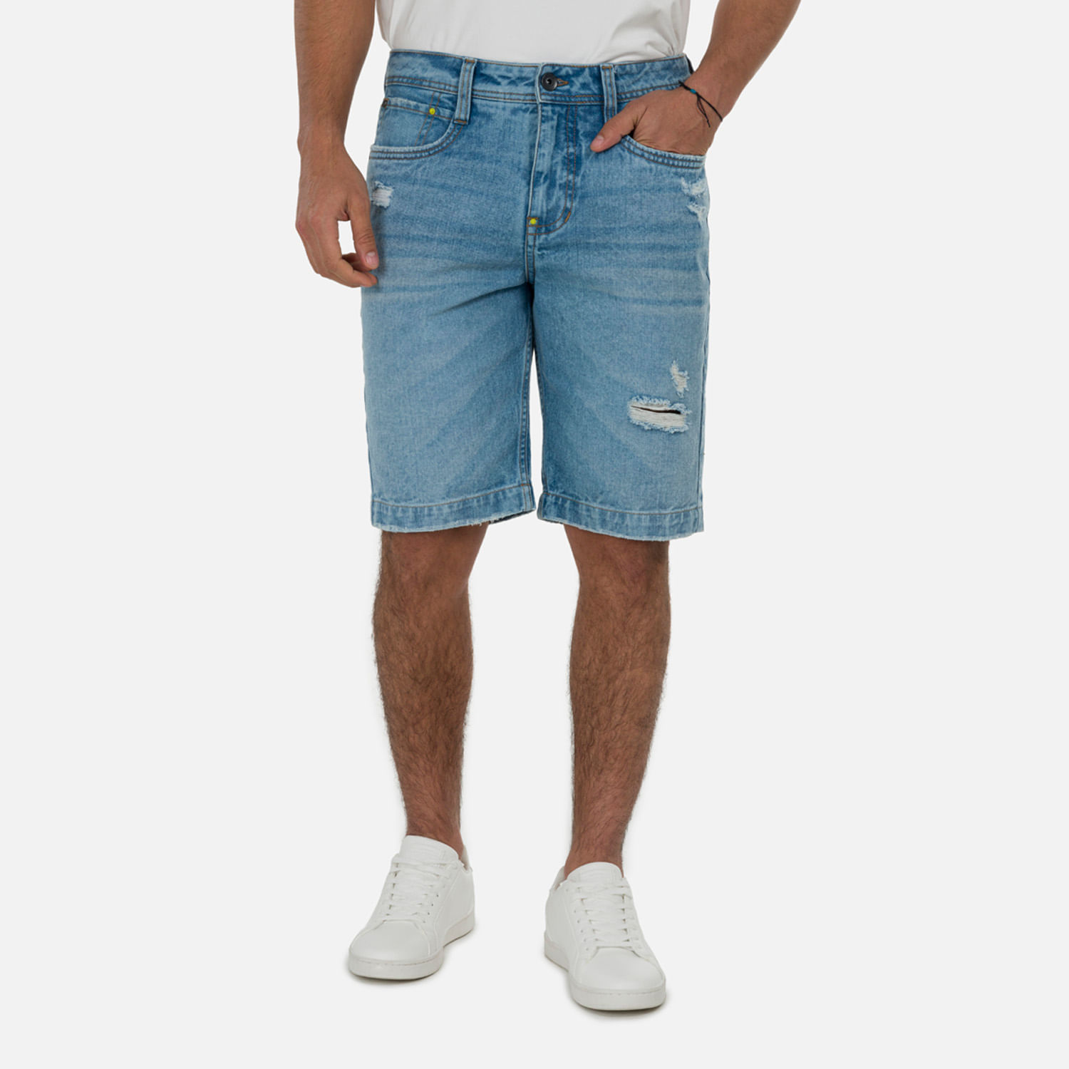 Bermuda 5 Bolsillos Color Azul Claro Para Hombre
