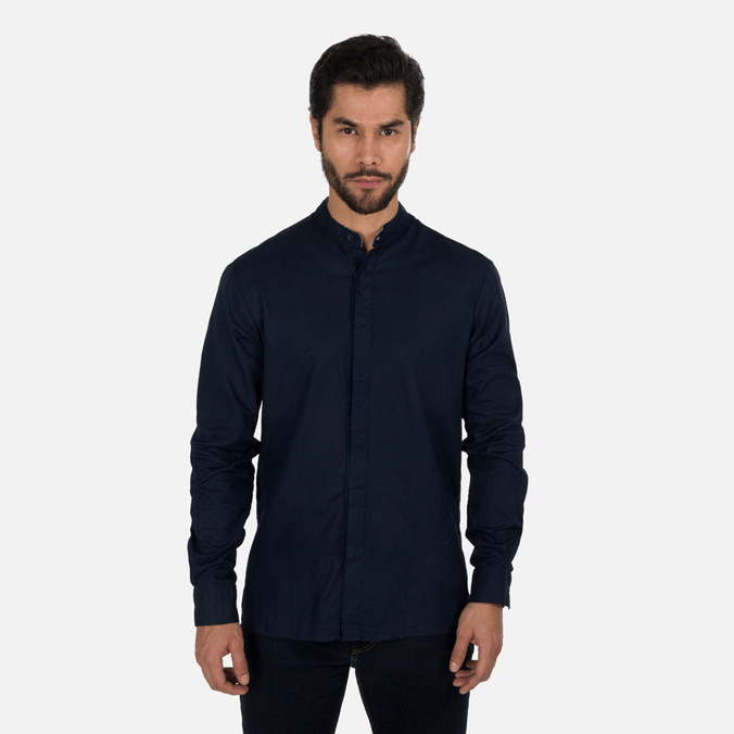 Camisa Manga Larga Color Azul Oscuro Para Hombre