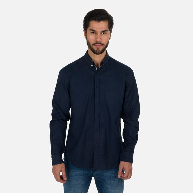Camisa Manga Larga Color Azul Oscuro Para Hombre