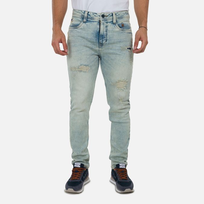 Jean Slim Color Azul Claro Para Hombre