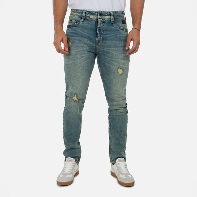 Jean Slim Color Azul Medio Para Hombre
