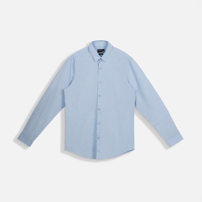 Camisa Manga Larga Color Azul Claro Para Hombre