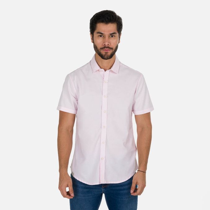Camisa Manga Corta Color Rosado Claro Para Hombre